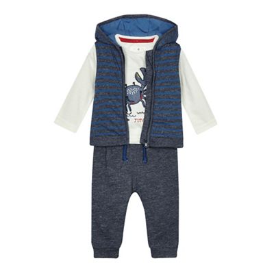 Baby boys' navy gilet, top and jogging bottoms set